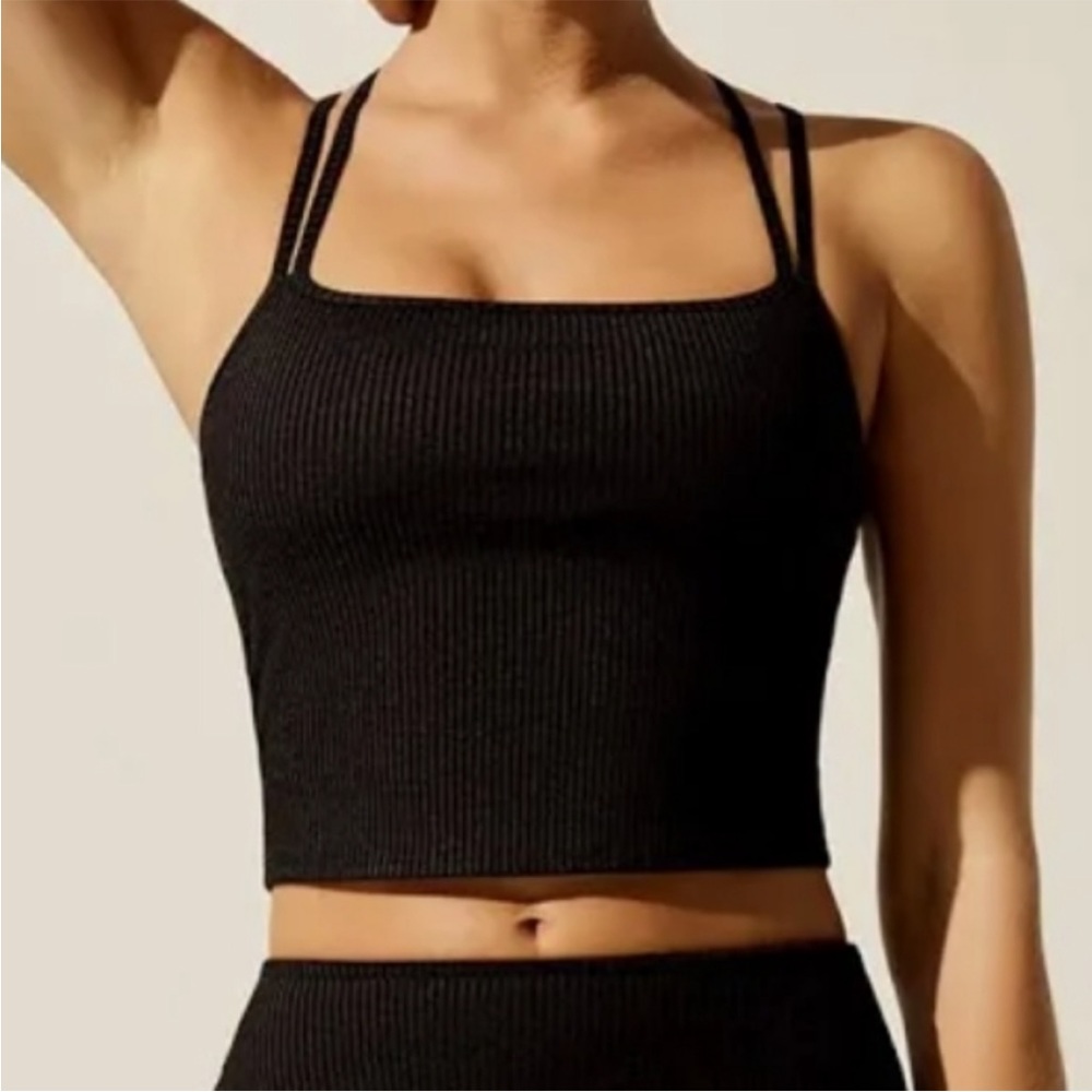 CARBON38 Black Ribbed Yoga Set - Tank & Leggings XS